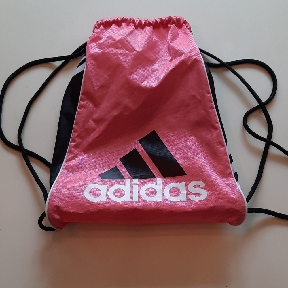 Adidas Pink Black Drawstring Gym Sack Backpack Sport Training Bag - Picture 1 of 10